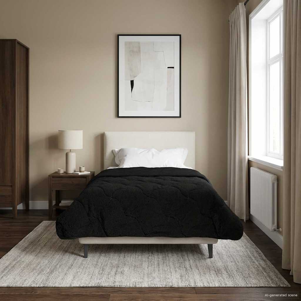 Sommerdecke Schwarz 140 x 220 cm Mikrofaser und Teddy-Fleece