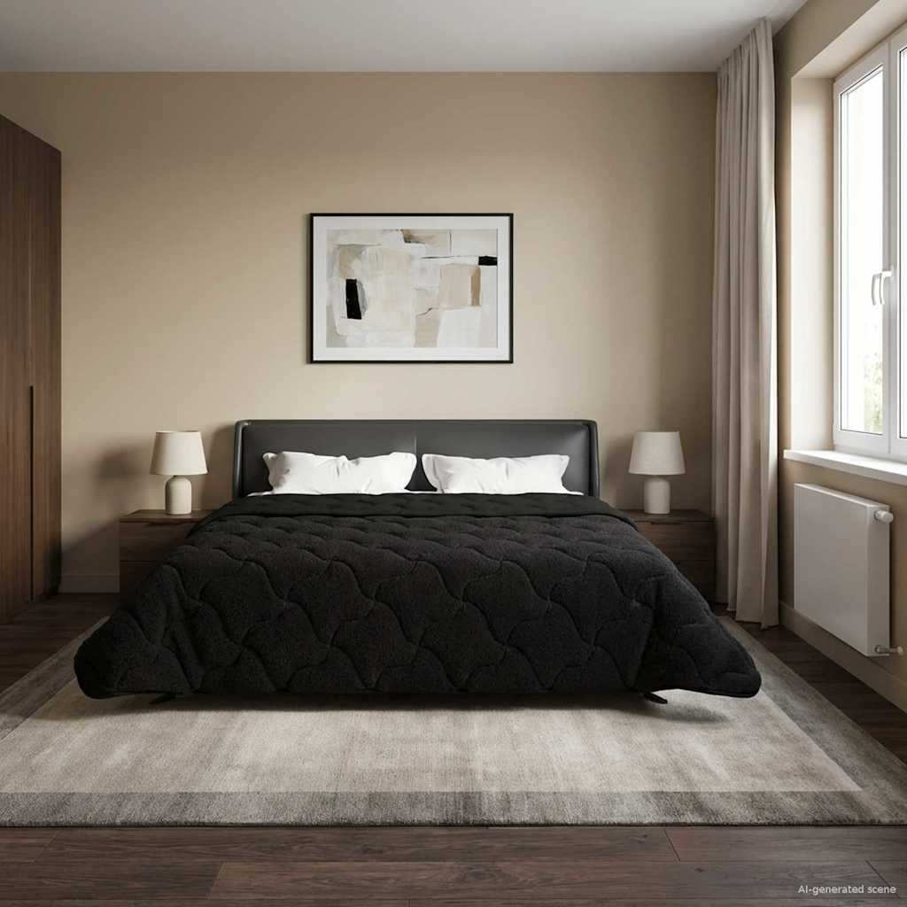 Sommerdecke Schwarz 220 x 240 cm Mikrofaser und Teddy-Fleece