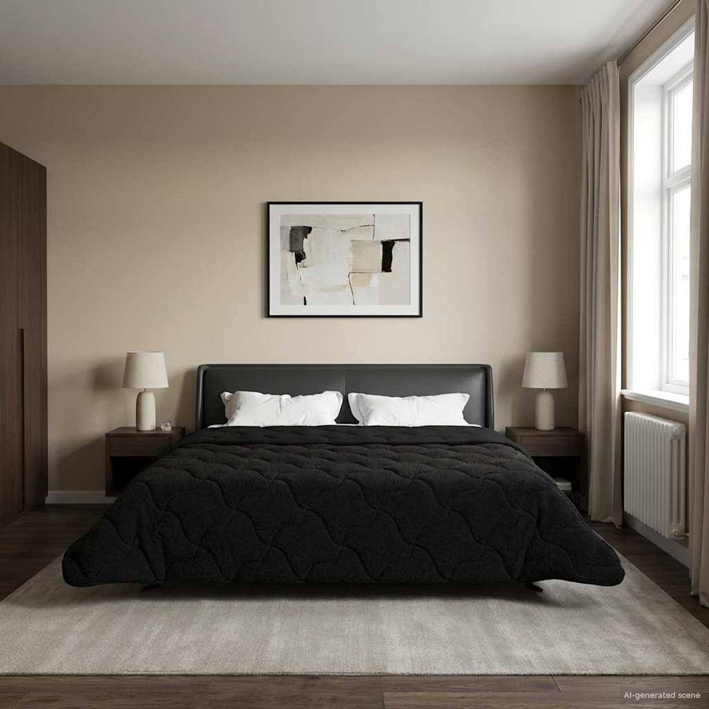Sommerdecke Schwarz 220 x 260 cm Mikrofaser und Teddy-Fleece
