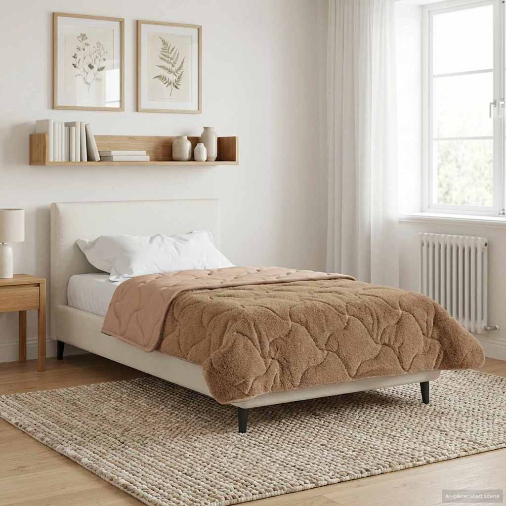 Sommerdecke Taupe 135 x 200 cm Mikrofaser und Teddy-Fleece