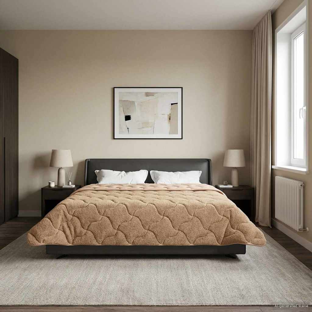 Sommerdecke Taupe 200 x 200 cm Mikrofaser und Teddy-Fleece