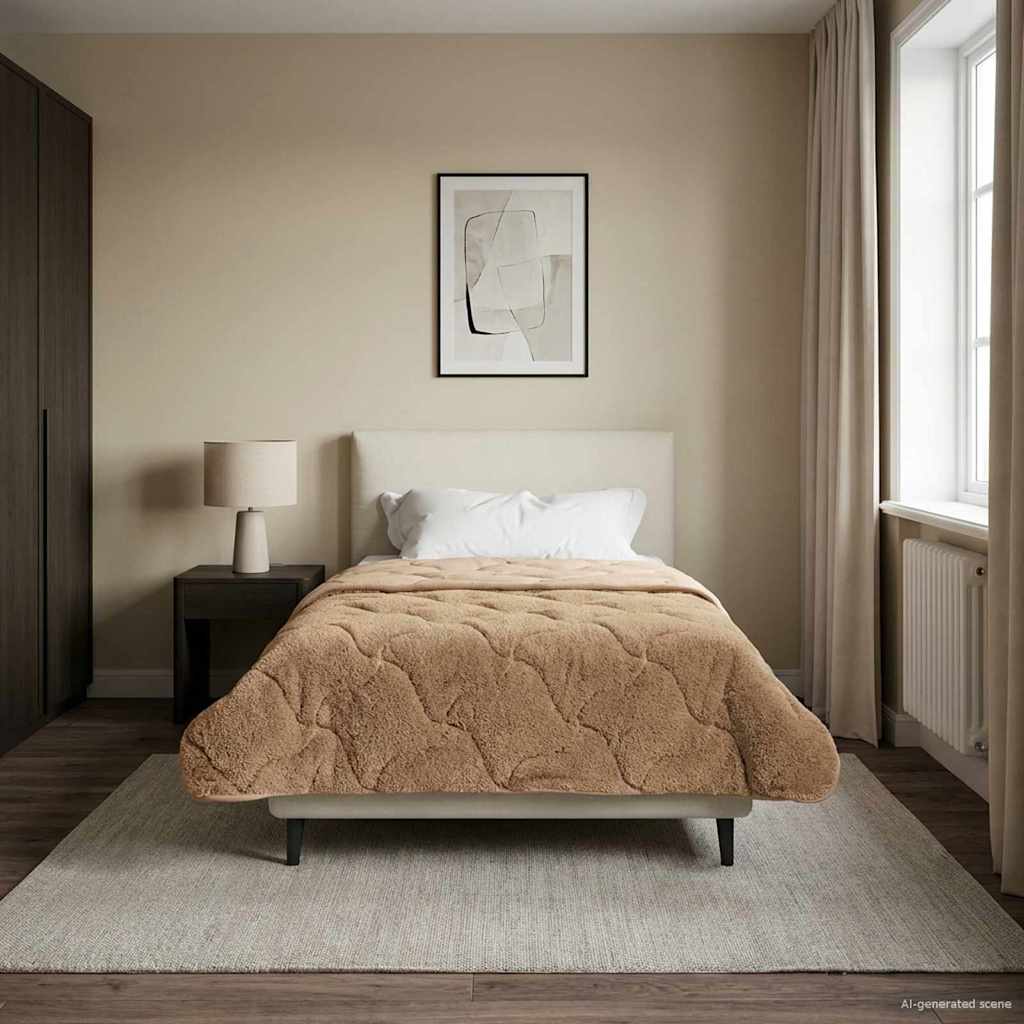 Sommerdecke Taupe 140 x 220 cm Mikrofaser und Teddy-Fleece