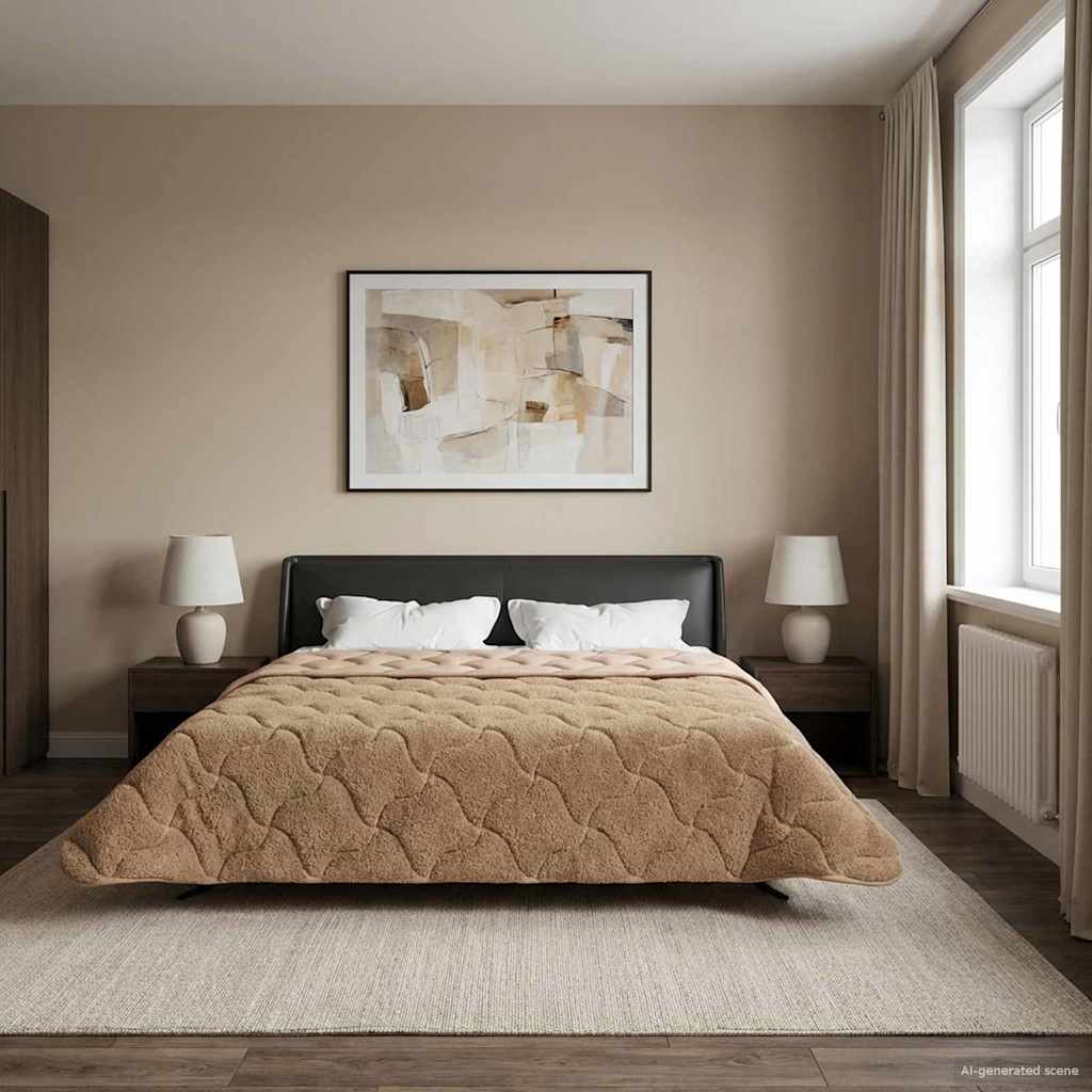 Sommerdecke Taupe 220 x 240 cm Mikrofaser und Teddy-Fleece