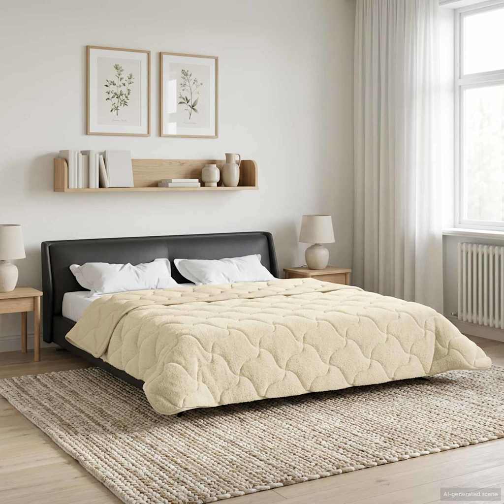 Sommerdecke Creme 200 x 200 cm Mikrofaser und Teddy-Fleece