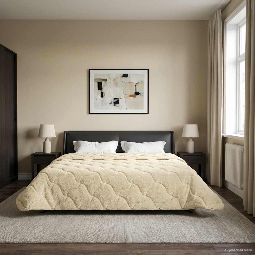 Sommerdecke Creme 200 x 240 cm Mikrofaser und Teddy-Fleece