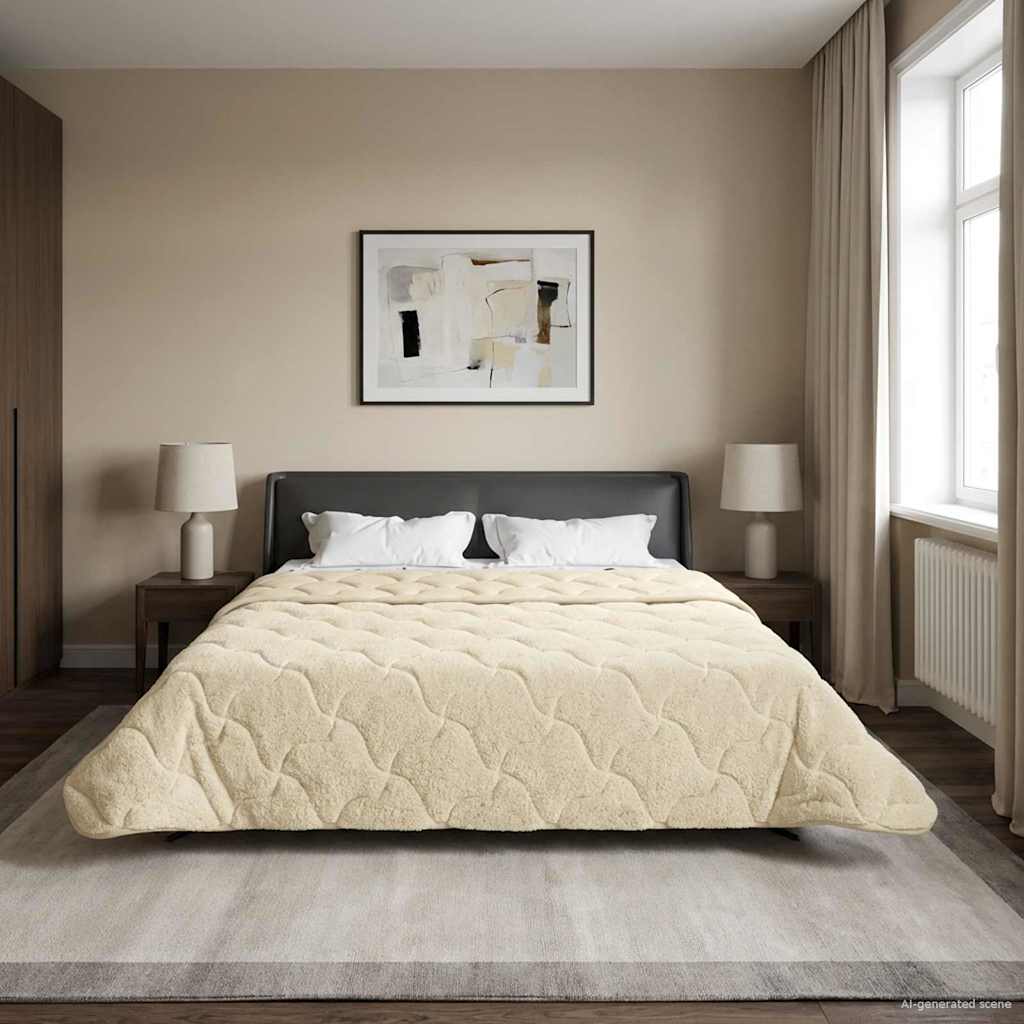 Sommerdecke Creme 200 x 220 cm Mikrofaser und Teddy-Fleece