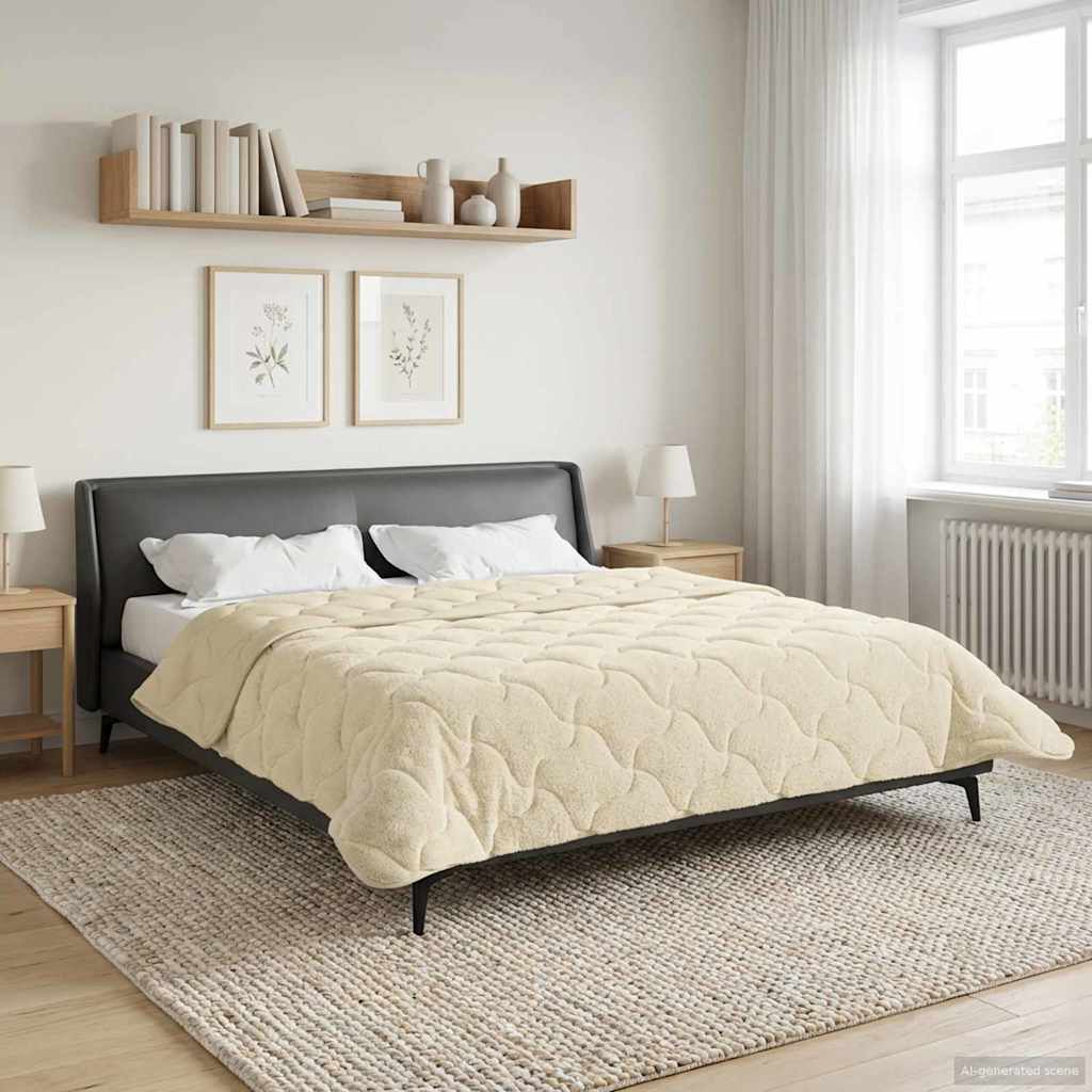 Sommerdecke Creme 220 x 260 cm Mikrofaser und Teddy-Fleece