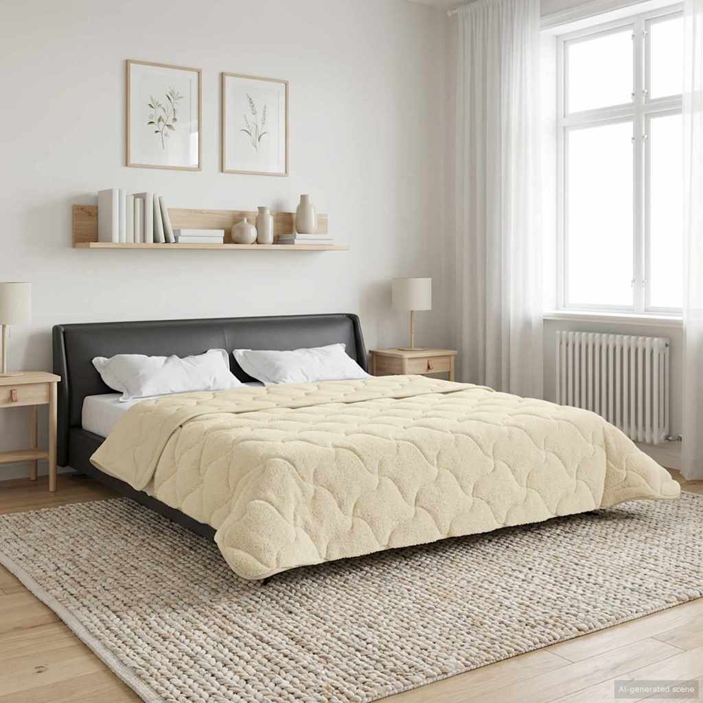 Sommerdecke Creme 240 x 260 cm Mikrofaser und Teddy-Fleece