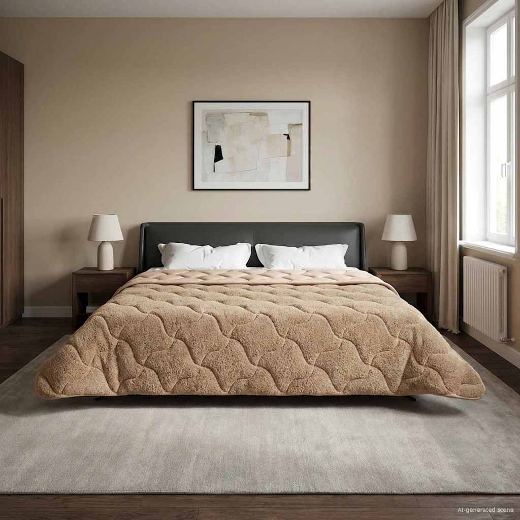Winterbettdecke Taupe 200 x 200 cm Mikrofaser und Teddy-Fleece