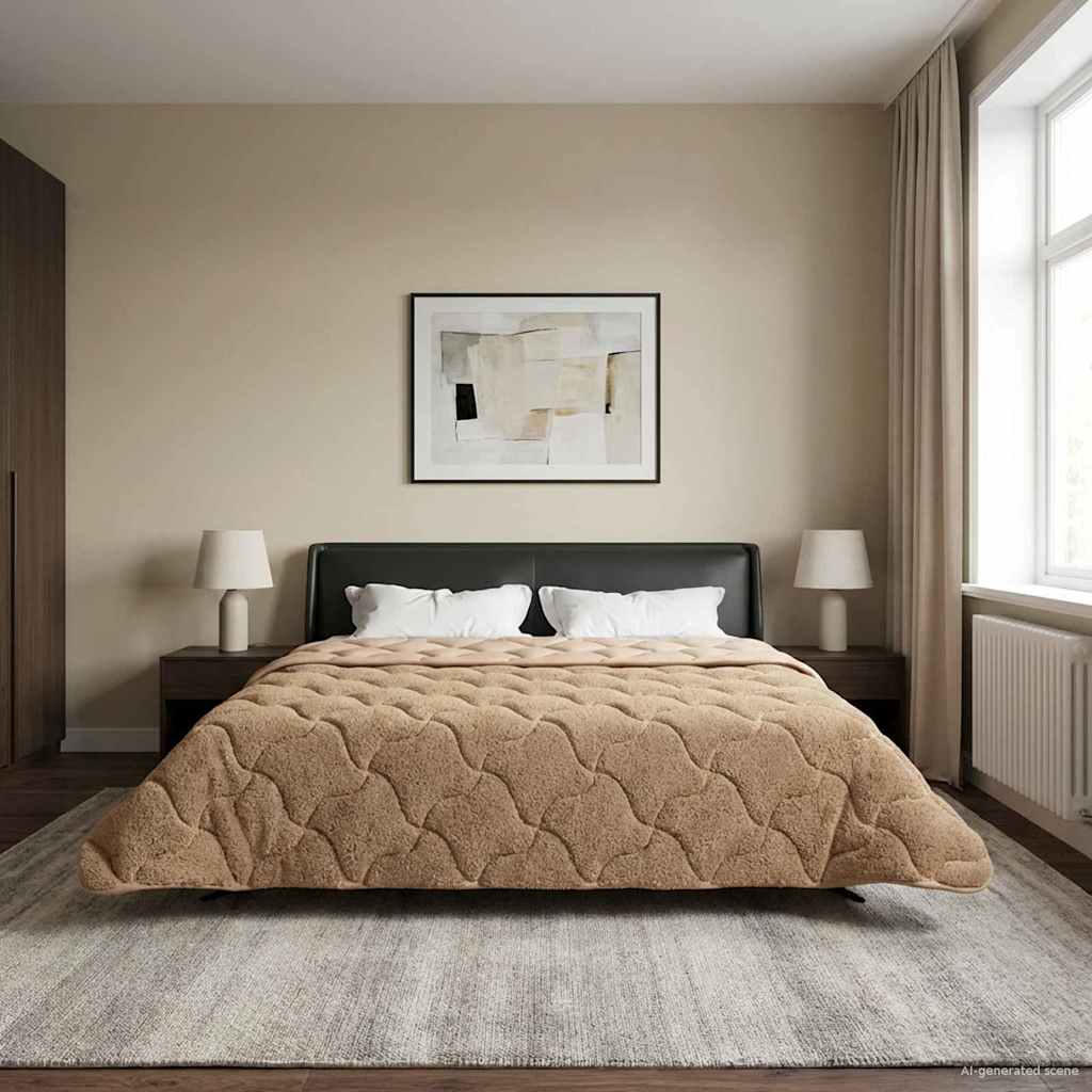 Winterbettdecke Taupe 200 x 240 cm Mikrofaser und Teddy-Fleece