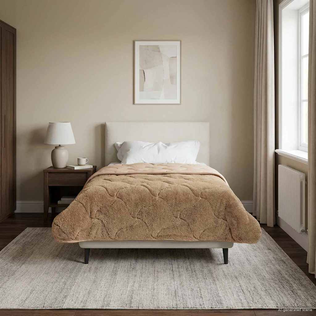 Winterbettdecke Taupe 135 x 220 cm Mikrofaser und Teddy-Fleece