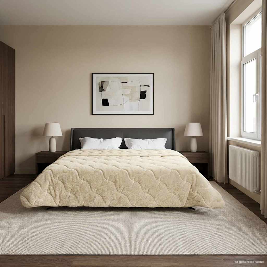 Winterbettdecke Creme 200 x 240 cm Mikrofaser und Teddy-Fleece