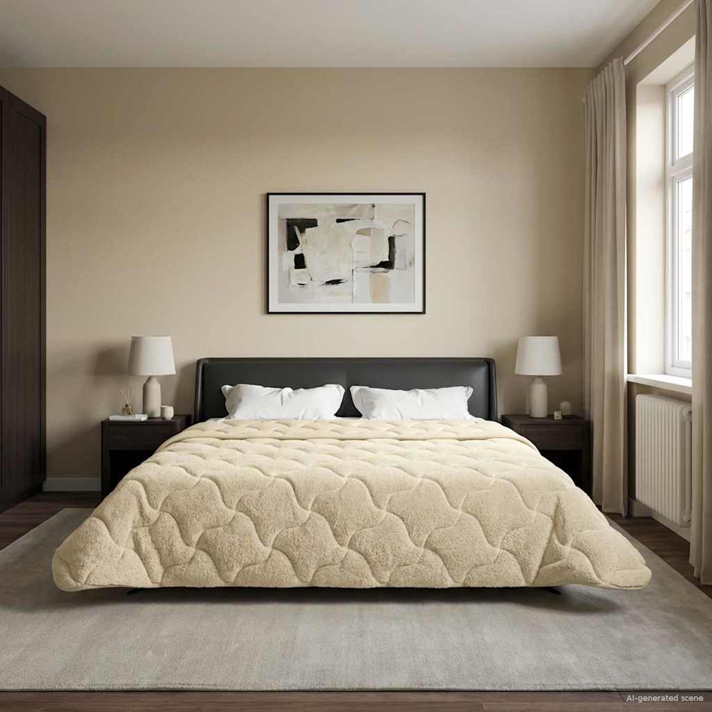 Winterbettdecke Creme 240 x 260 cm Mikrofaser und Teddy-Fleece