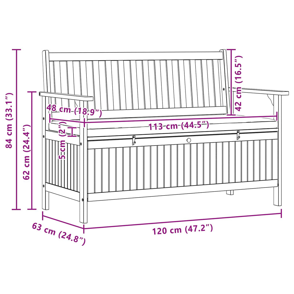 Sitzbank mit Stauraum mit Tür 120 x 63 x 84 cm Massiv-Akazie