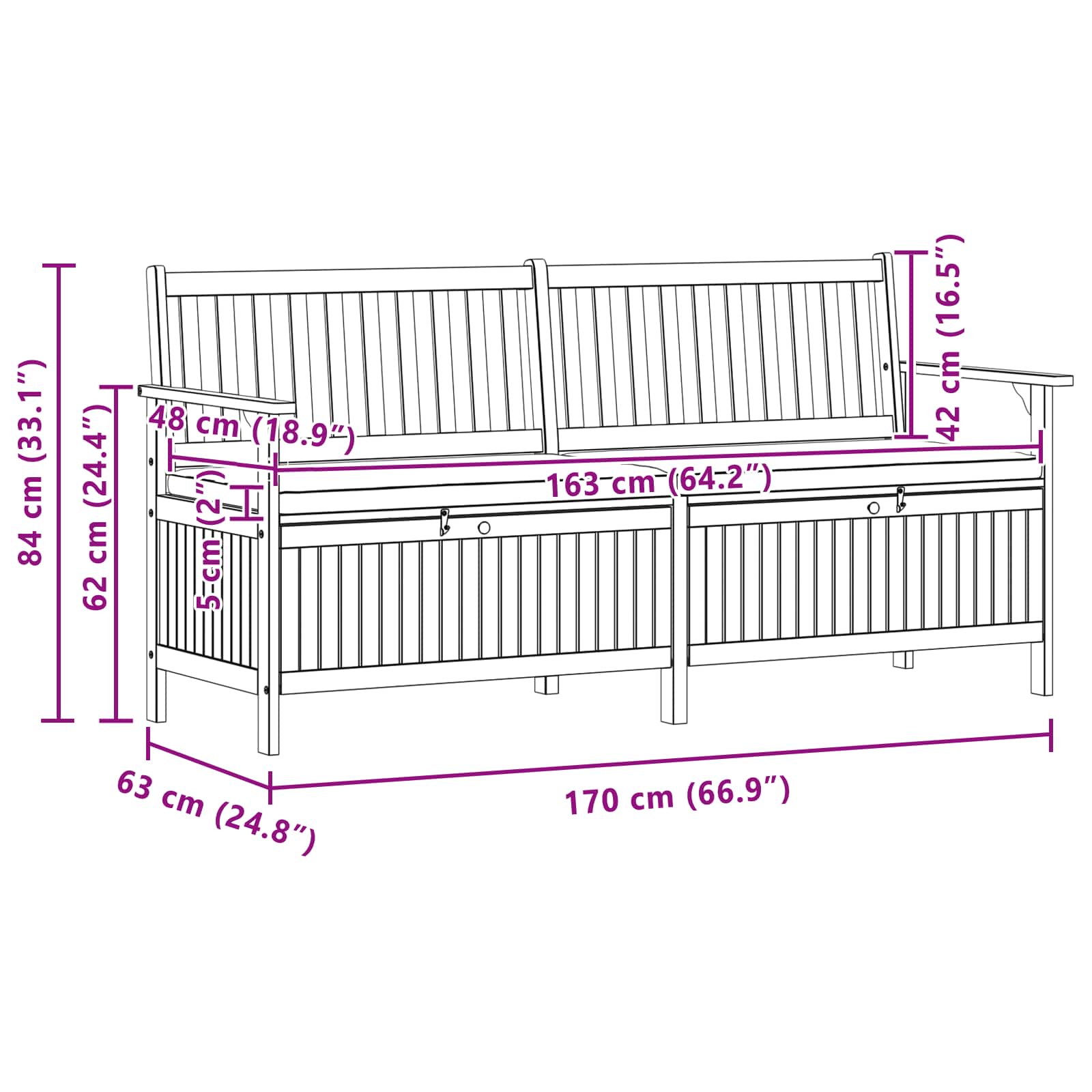 Sitzbank mit Stauraum mit Tür 170 x 63 x 84 cm Massiv-Akazie