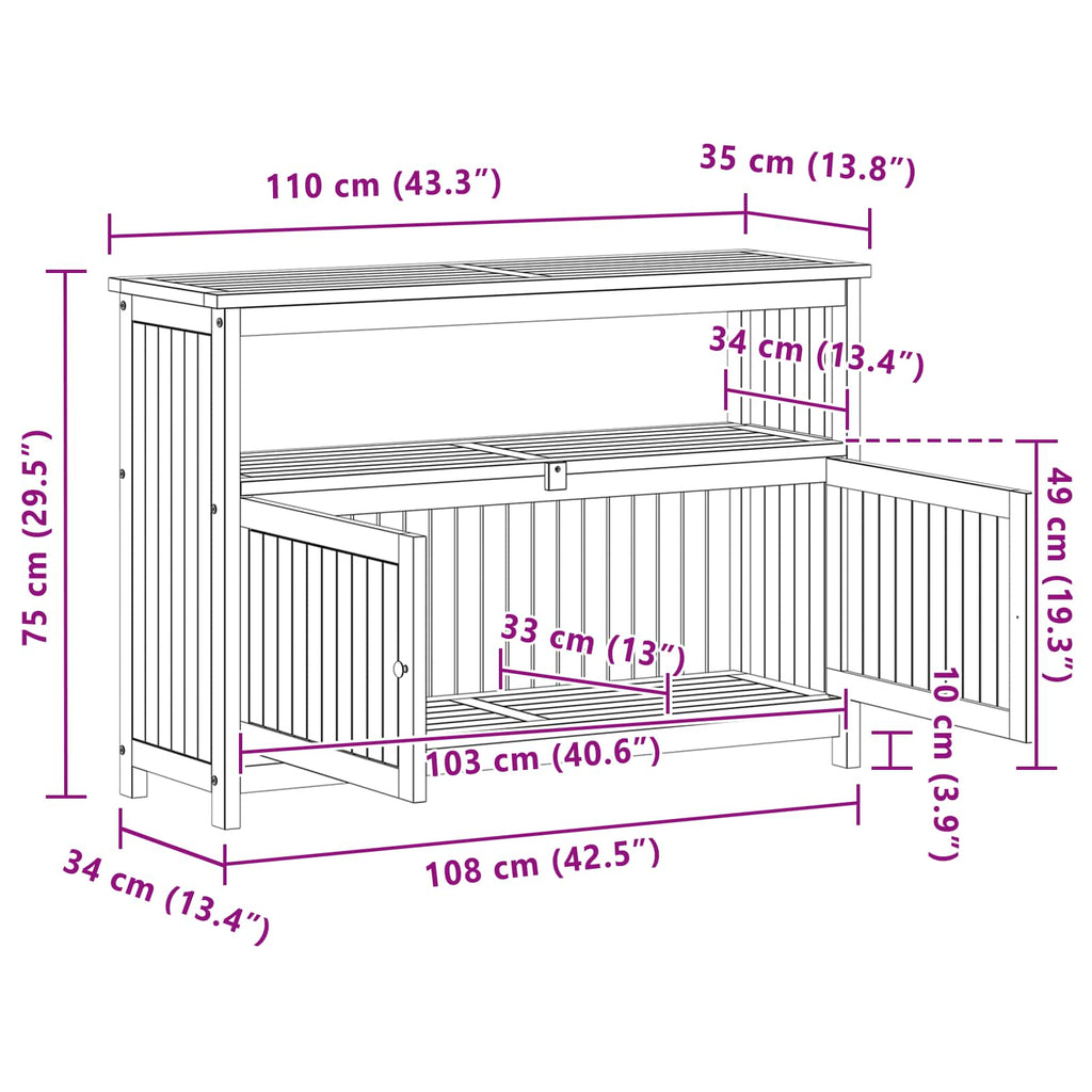 Gartenkonsole Tisch Helles Akazienholz 110 x 35 x 75 cm