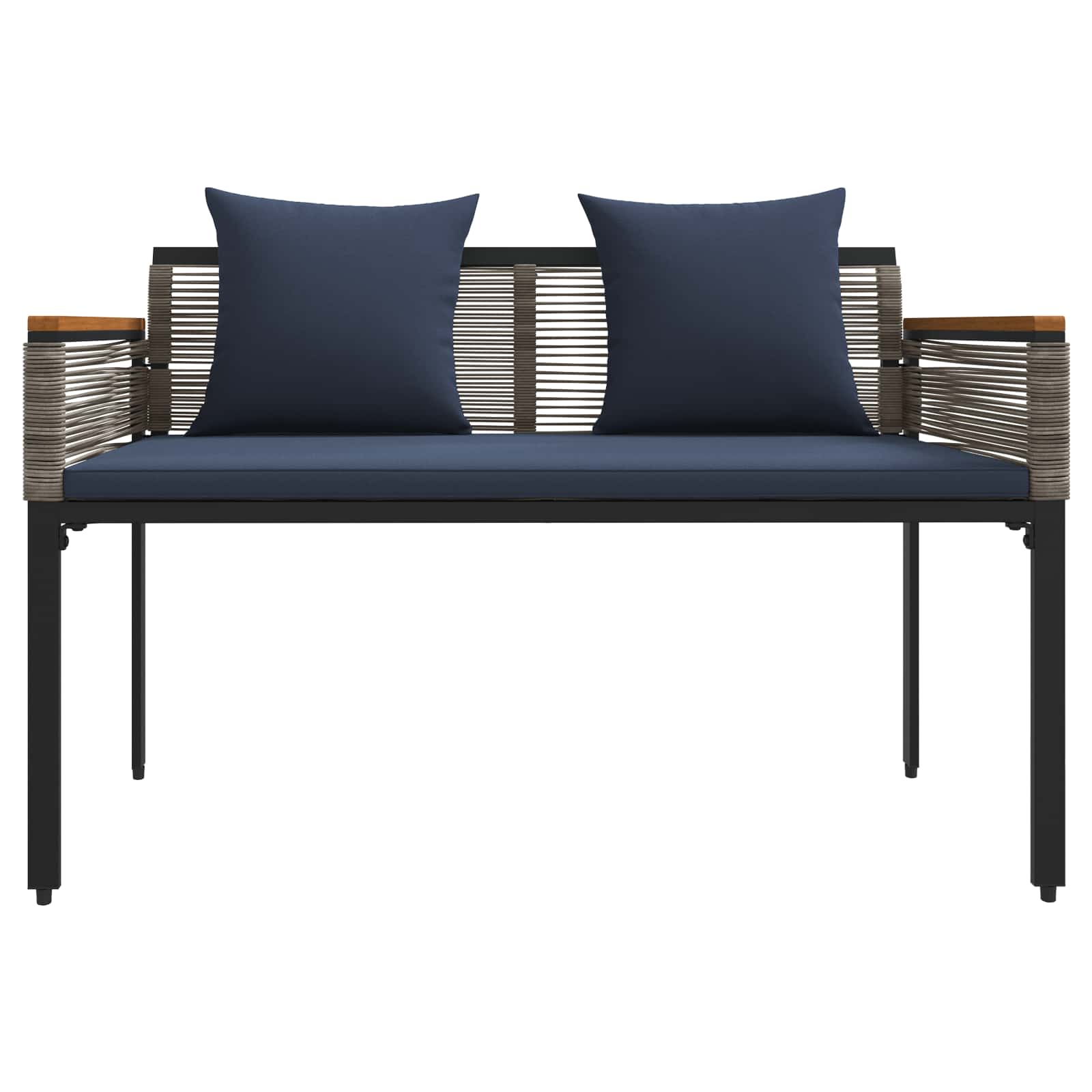 Bank Outdoor Grau und Marineblau 117 x 54 x 74,5 cm Poly-Rattan