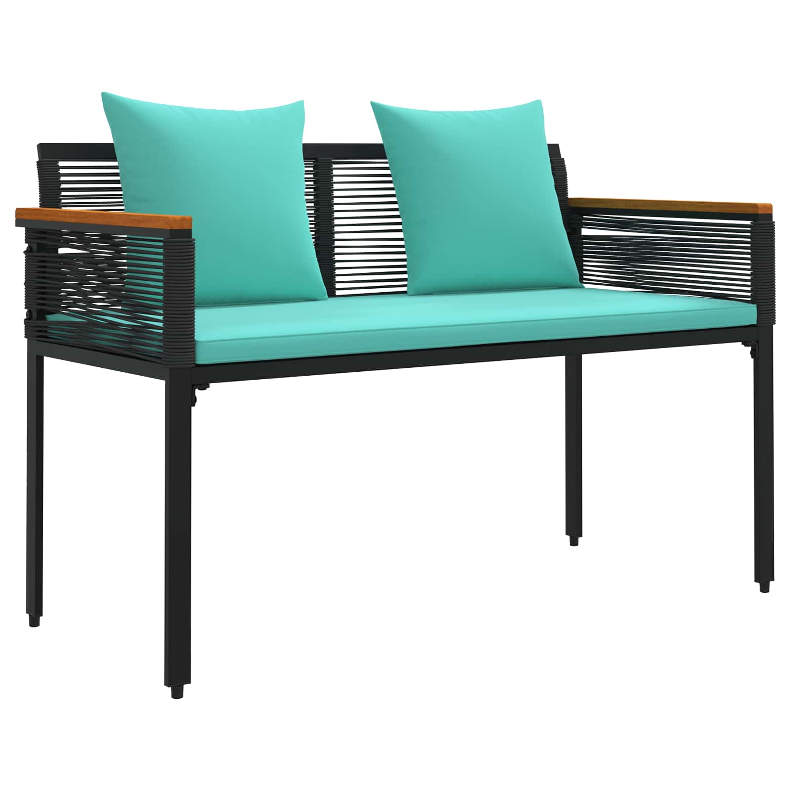 Bank Outdoor Schwarz und Türkis 117 x 54 x 74,5 cm Poly-Rattan