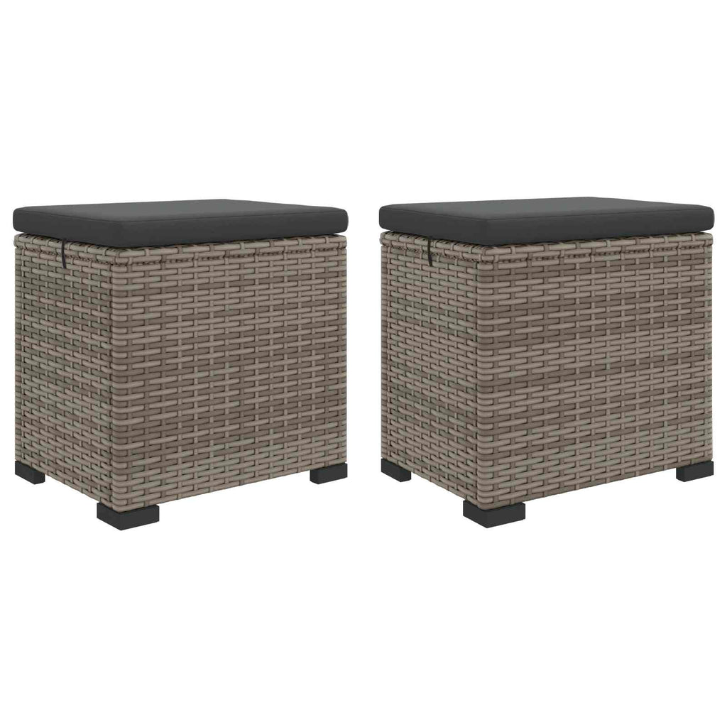 Garten-Fußhocker mit Kissen 2 Stück Grau Poly-Rattan