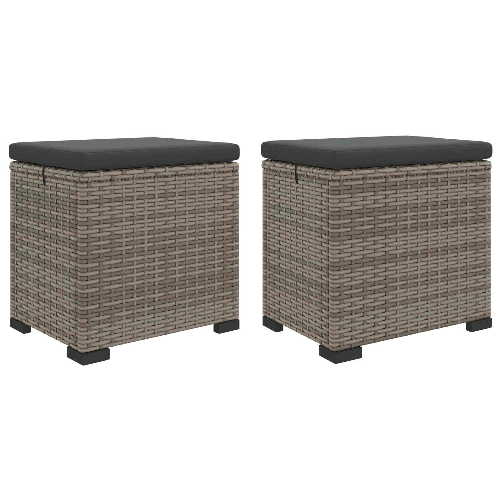 Garten-Fußhocker mit Kissen 2 Stück Grau Poly-Rattan