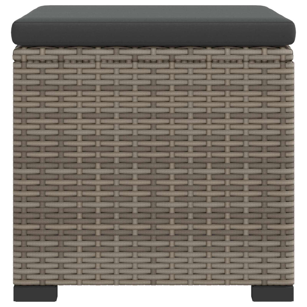 Garten-Fußhocker mit Kissen 2 Stück Grau Poly-Rattan