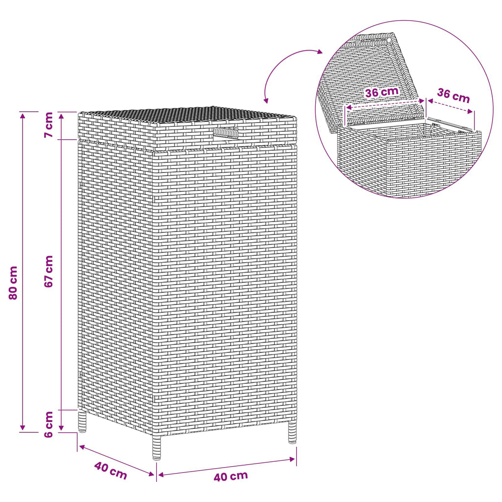 Außen-Mülltonne Schwarz 40 x 40 x 80 cm Poly-Rattan