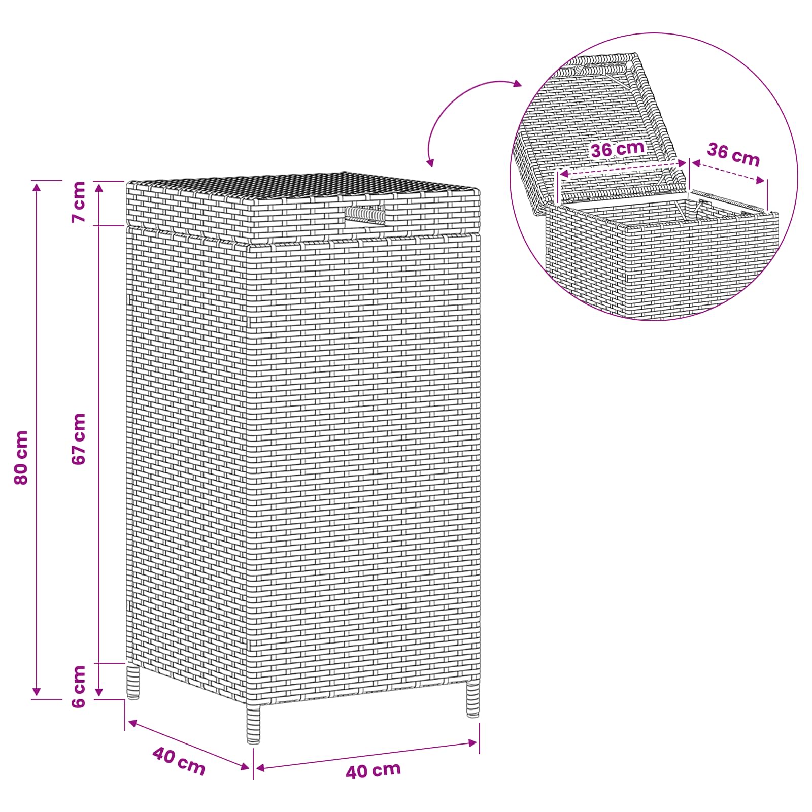 Außen-Mülltonne Schwarz 40 x 40 x 80 cm Poly-Rattan