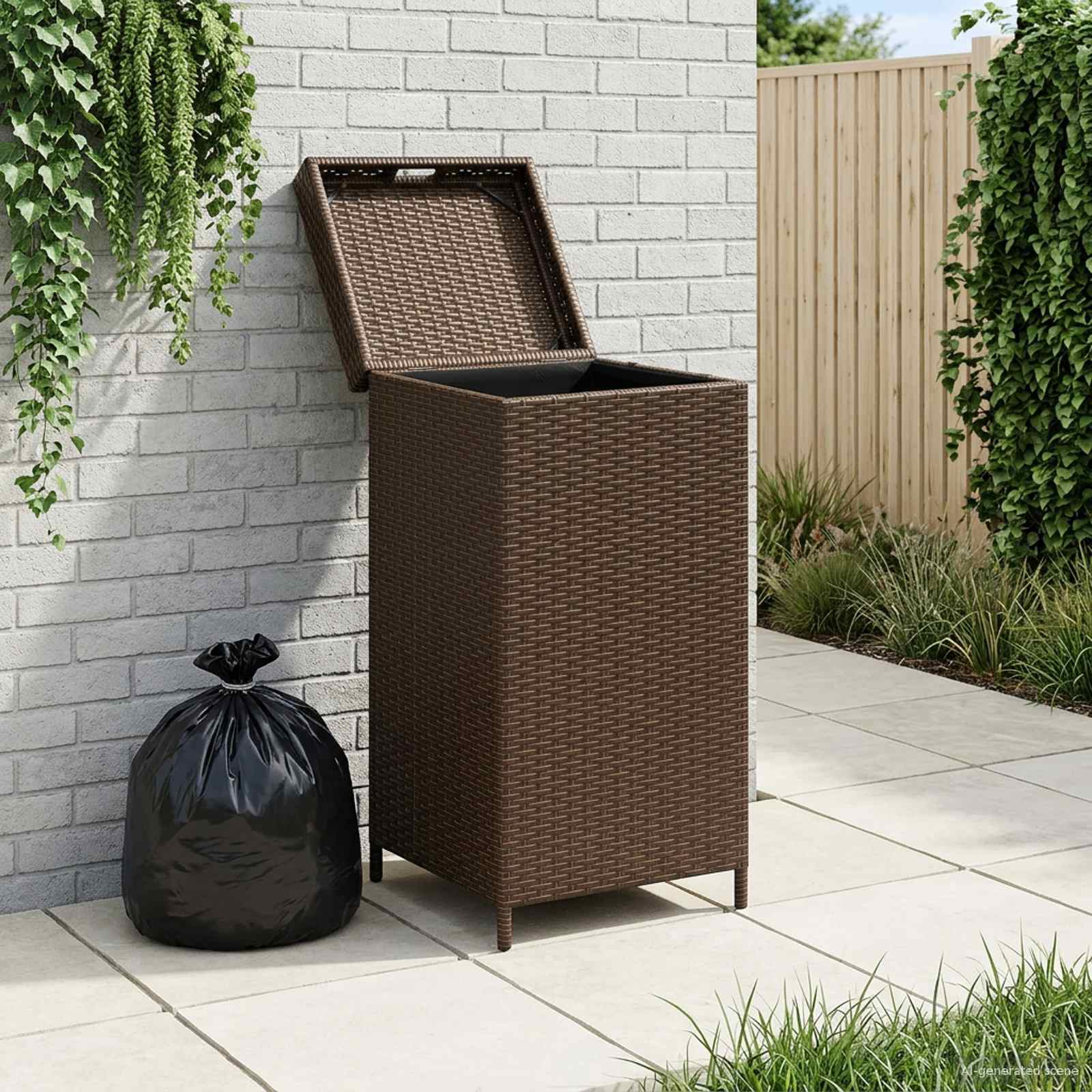 Außen-Mülltonne Braun 40 x 40 x 80 cm Poly-Rattan