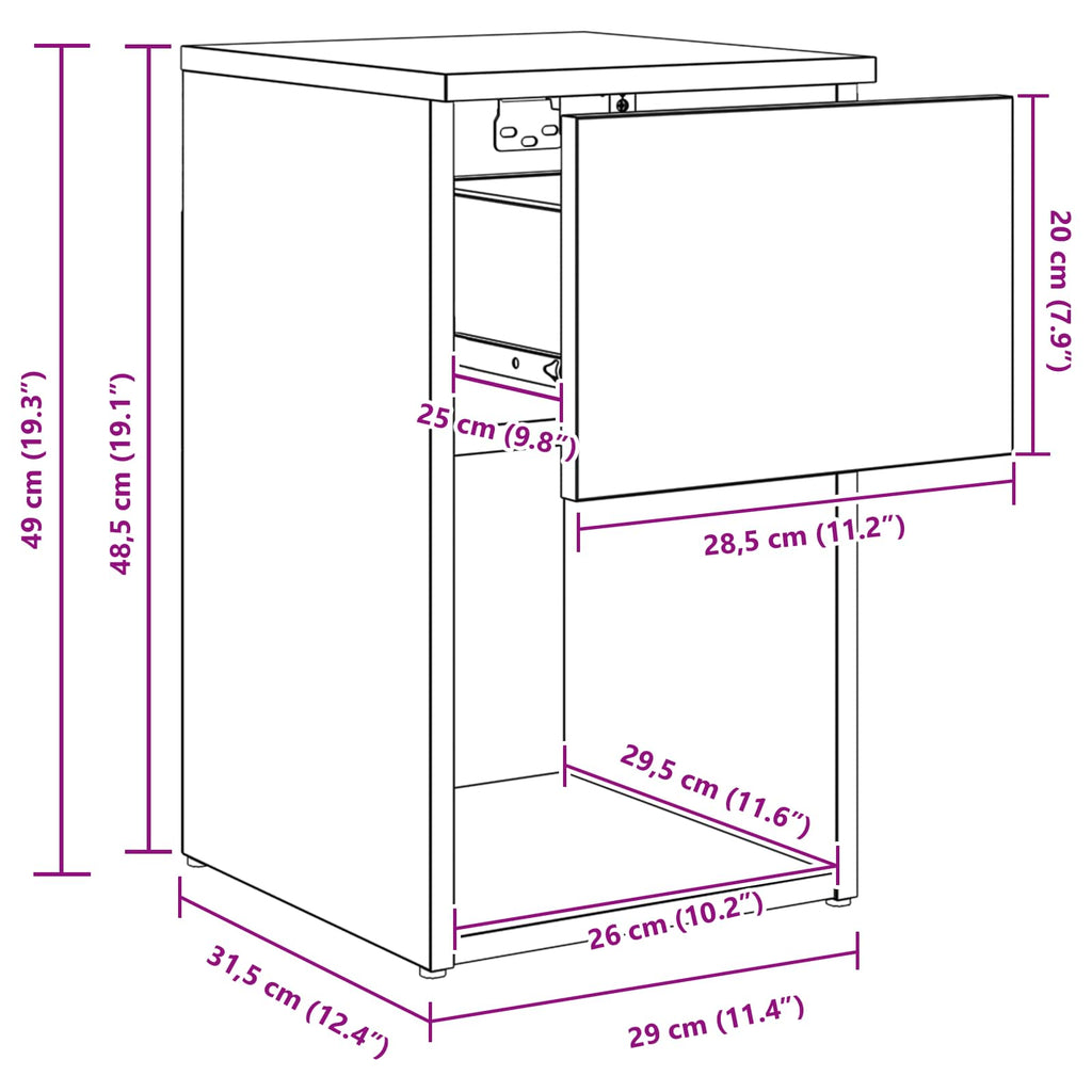 Bettschrank Weiß 29 x 31,5 x 49 cm Holzwerkstoff