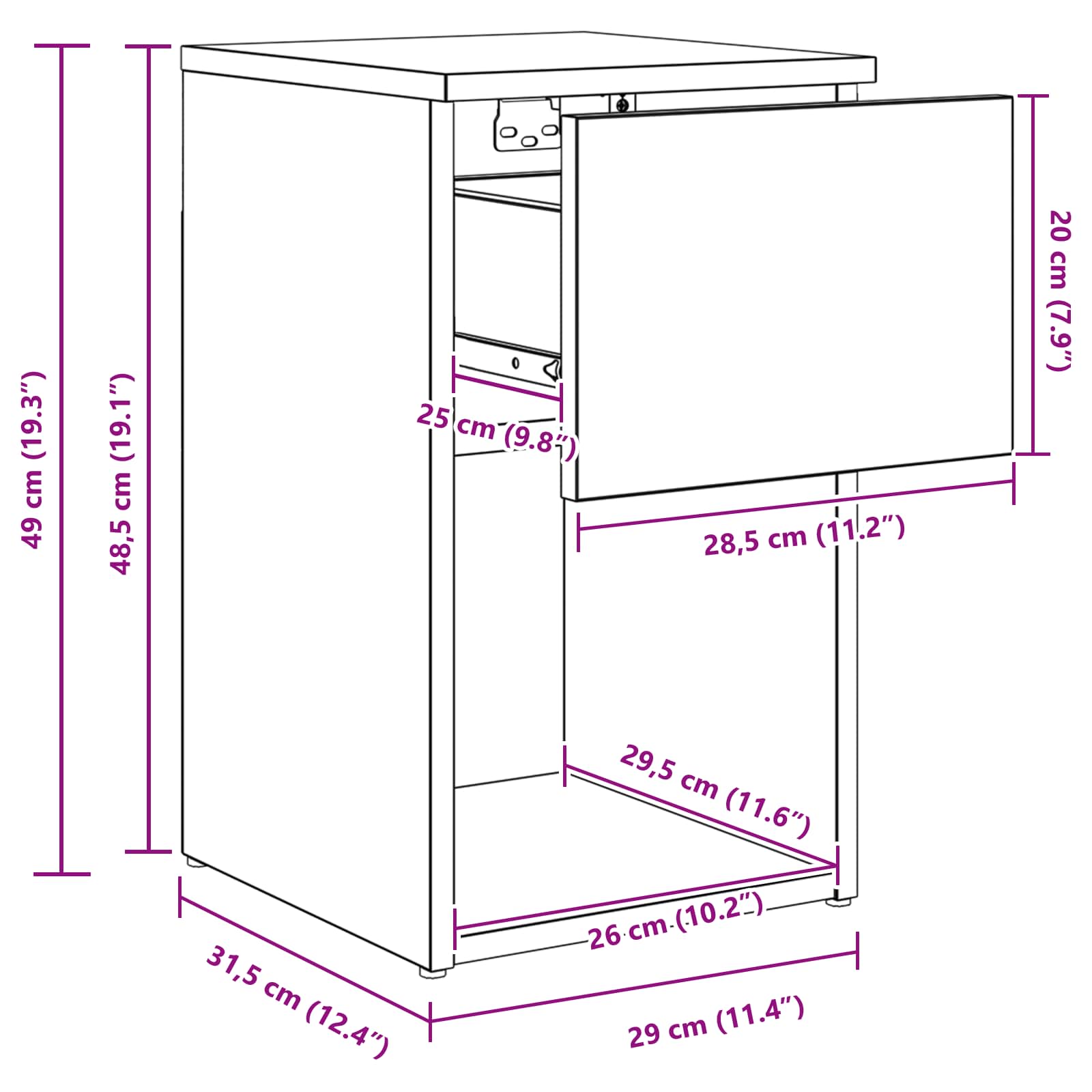 Bettschrank Weiß 29 x 31,5 x 49 cm Holzwerkstoff