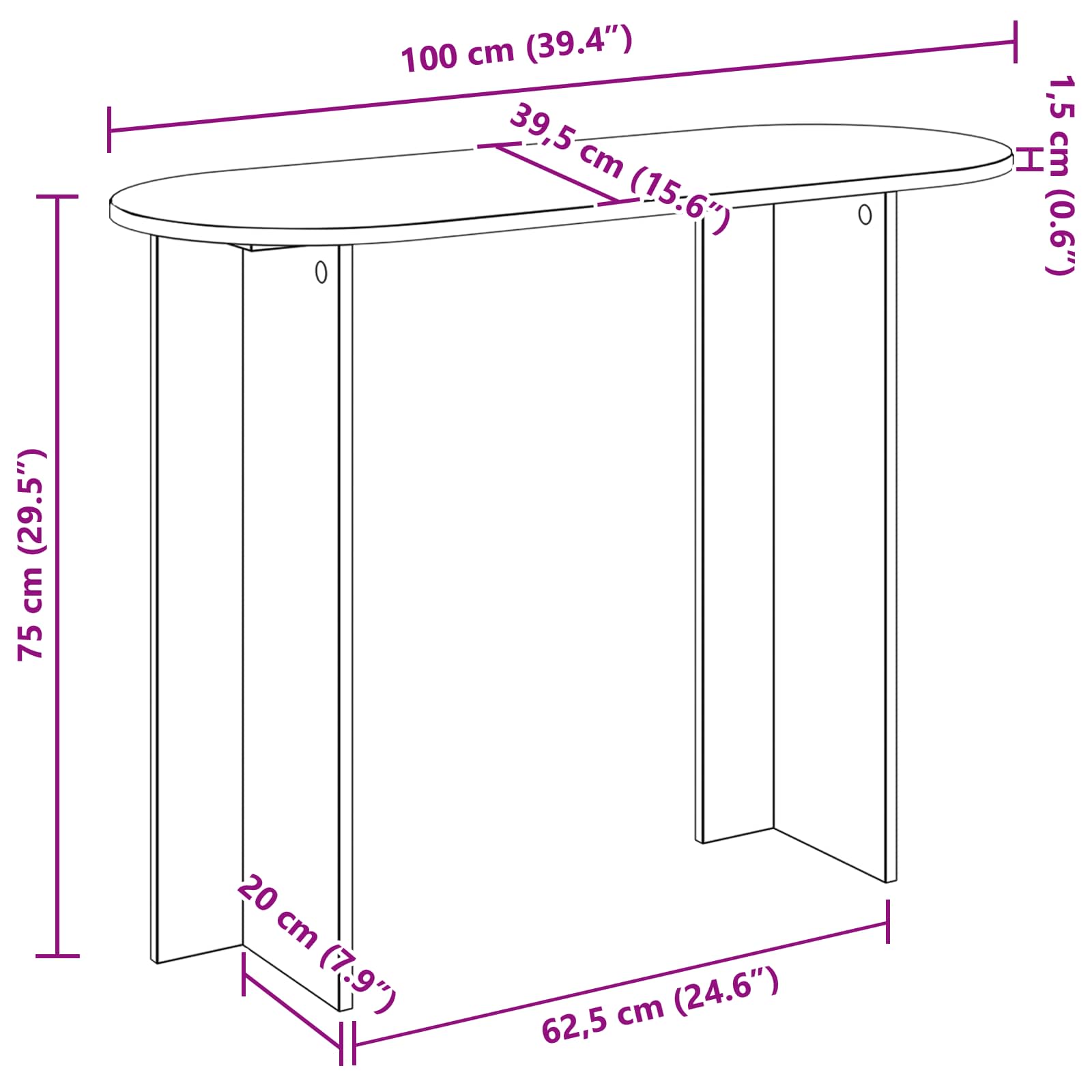 Konsolentisch Altholz 100 x 39,5 x 75 cm Holzwerkstoff
