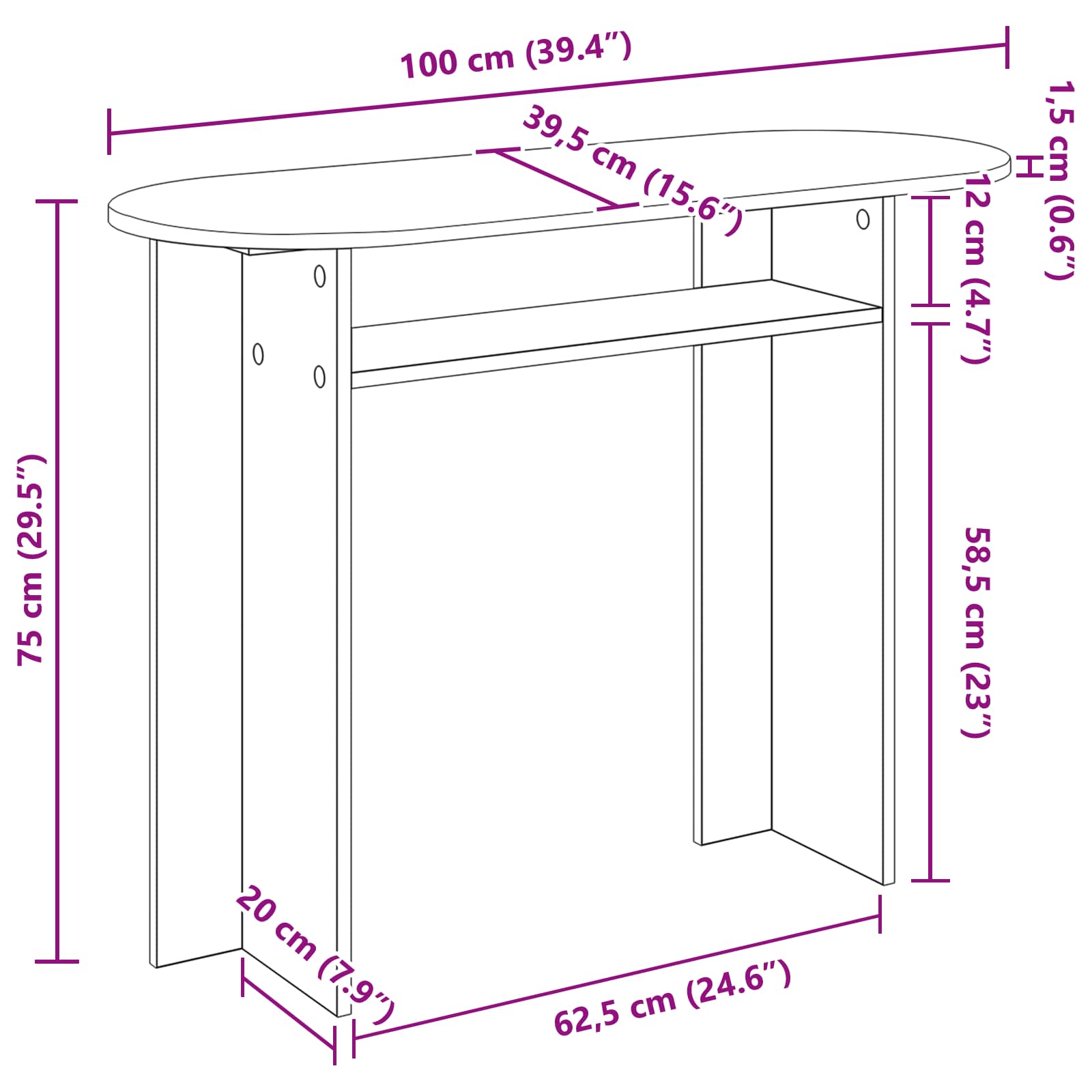 Konsolentisch Schwarze Eiche 100 x 39,5 x 75 cm Holzwerkstoff