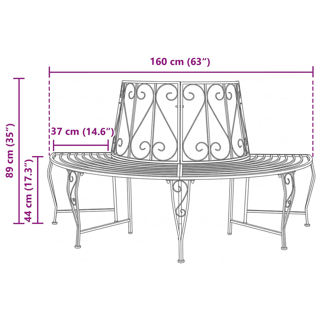 Baumbank 4-Sitzanzahl 160 x 80 x 89 cm Stahl Antikbraun