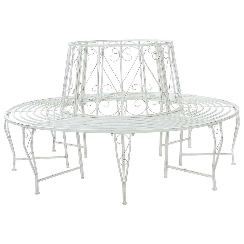 Baumbank 8-Sitzanzahl Ø 160 x 89 cm Stahl Antik Weiß Rund