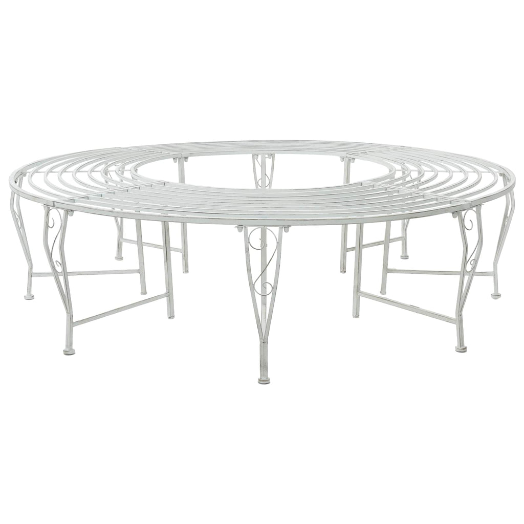Baumbank 8-Sitzanzahl Ø 160 x 44 cm Stahl Antik Weiß Rund