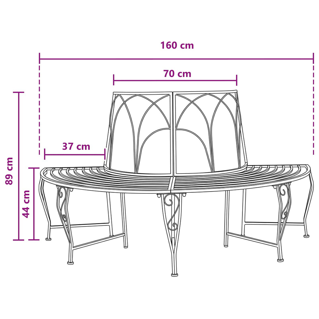 Baumbank 4-Sitzanzahl 160 x 80 x 89 cm Stahl Antikbraun