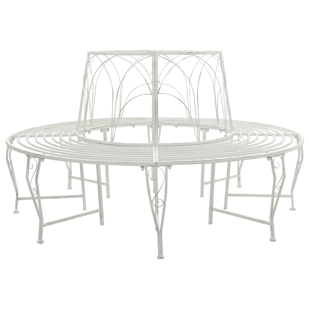 Baumbank 8-Sitzanzahl Ø 160 x 89 cm Stahl Antik Weiß Rund