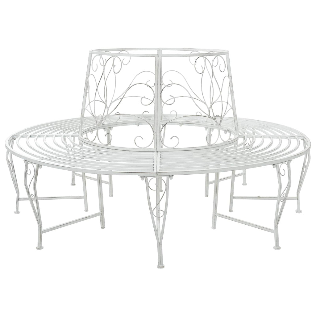 Baumbank 8-Sitzanzahl Ø 160 x 89 cm Stahl Antik Weiß Rund