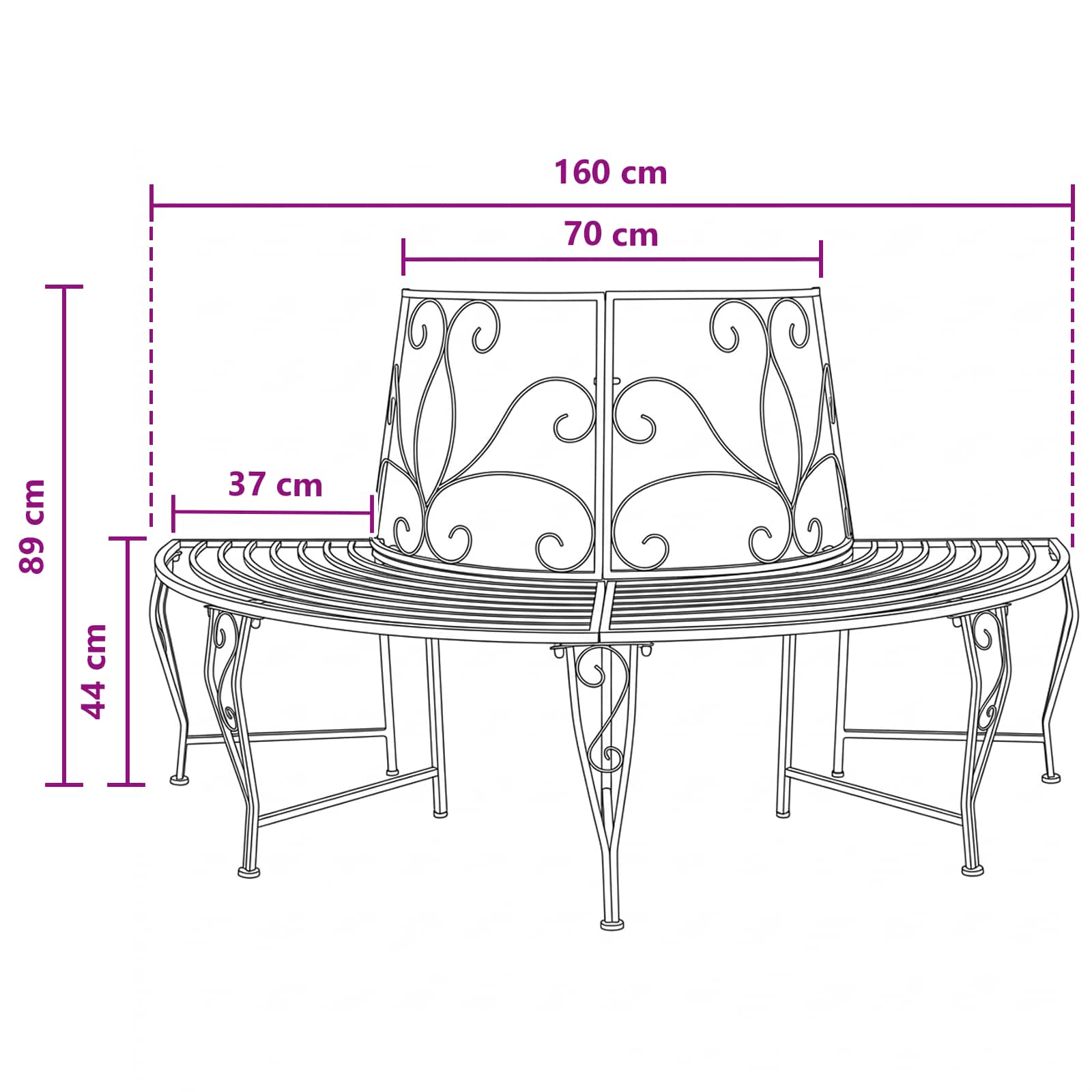 Baumbank 4-Sitzanzahl 160 x 80 x 89 cm Stahl Antik Weiß