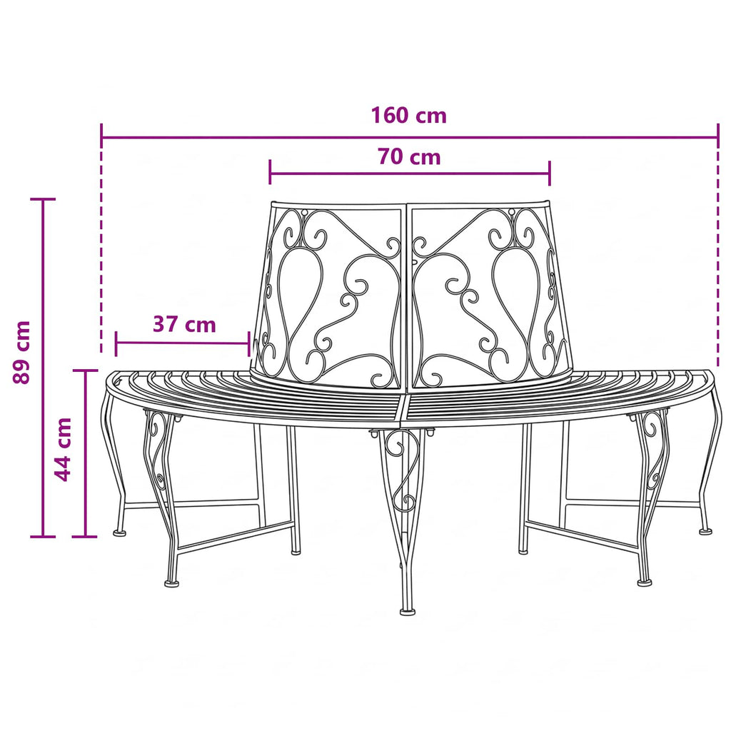Baumbank 4-Sitzanzahl 160 x 80 x 89 cm Stahl Schwarz