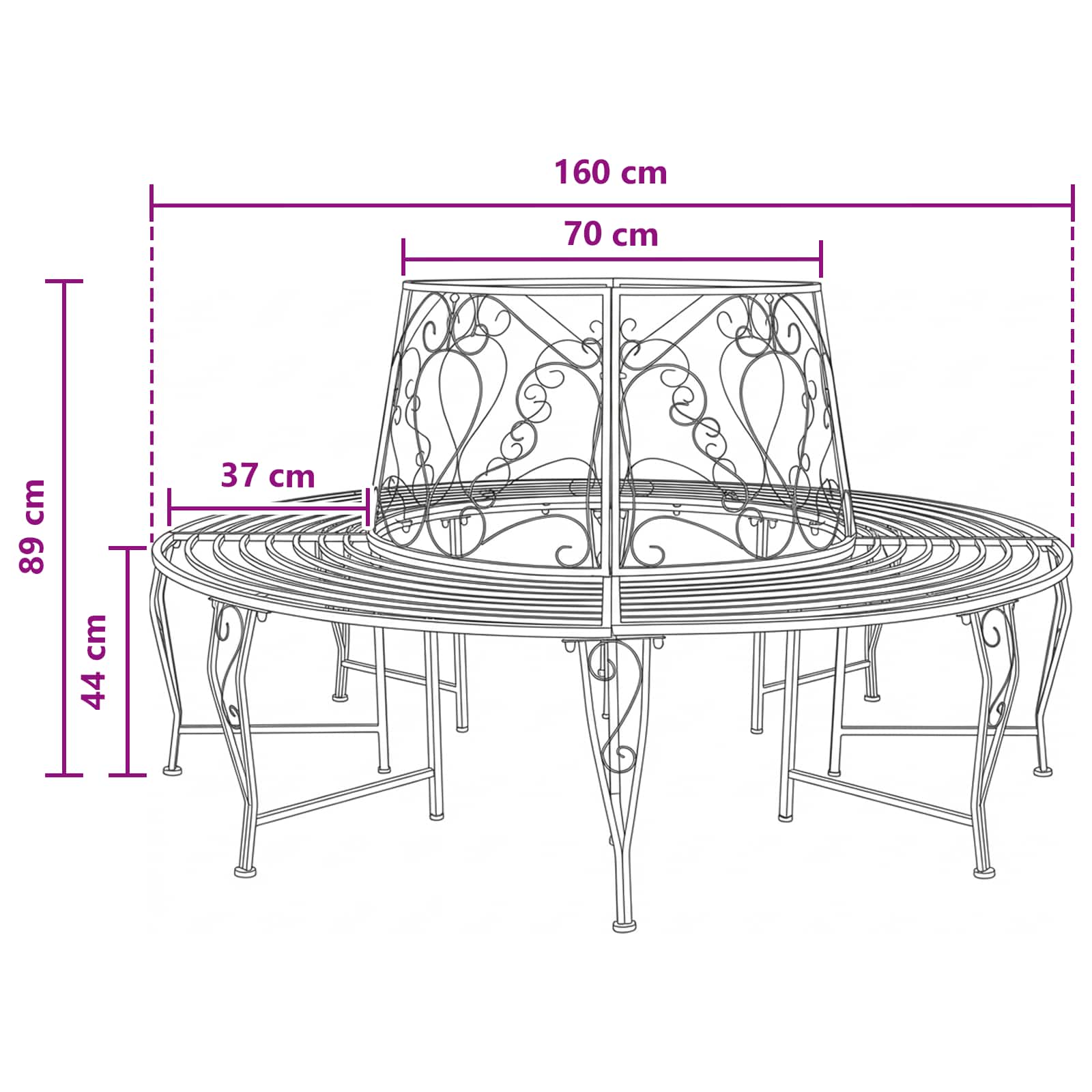 Baumbank 8-Sitzanzahl Ø 160 x 89 cm Stahl Antik Weiß Rund