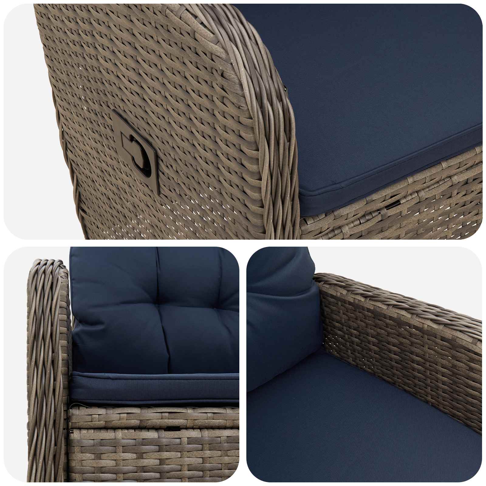 Verstellbarer Gartenstuhl Grau und Marineblau Poly-Rattan