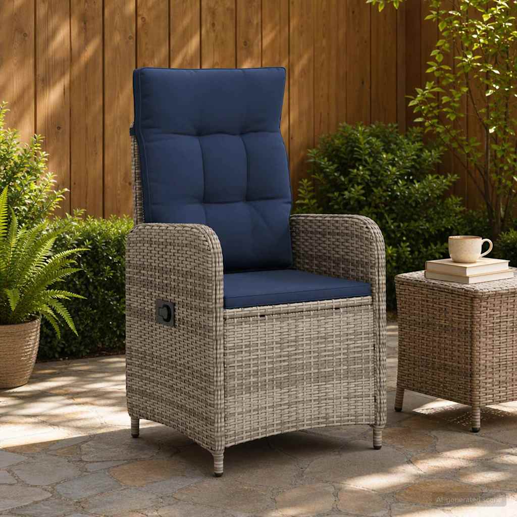 Verstellbarer Gartenstuhl Grau und Marineblau Poly-Rattan