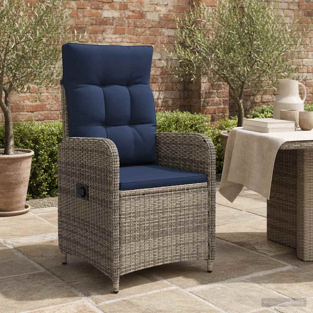 Verstellbarer Gartenstuhl Grau und Marineblau Poly-Rattan