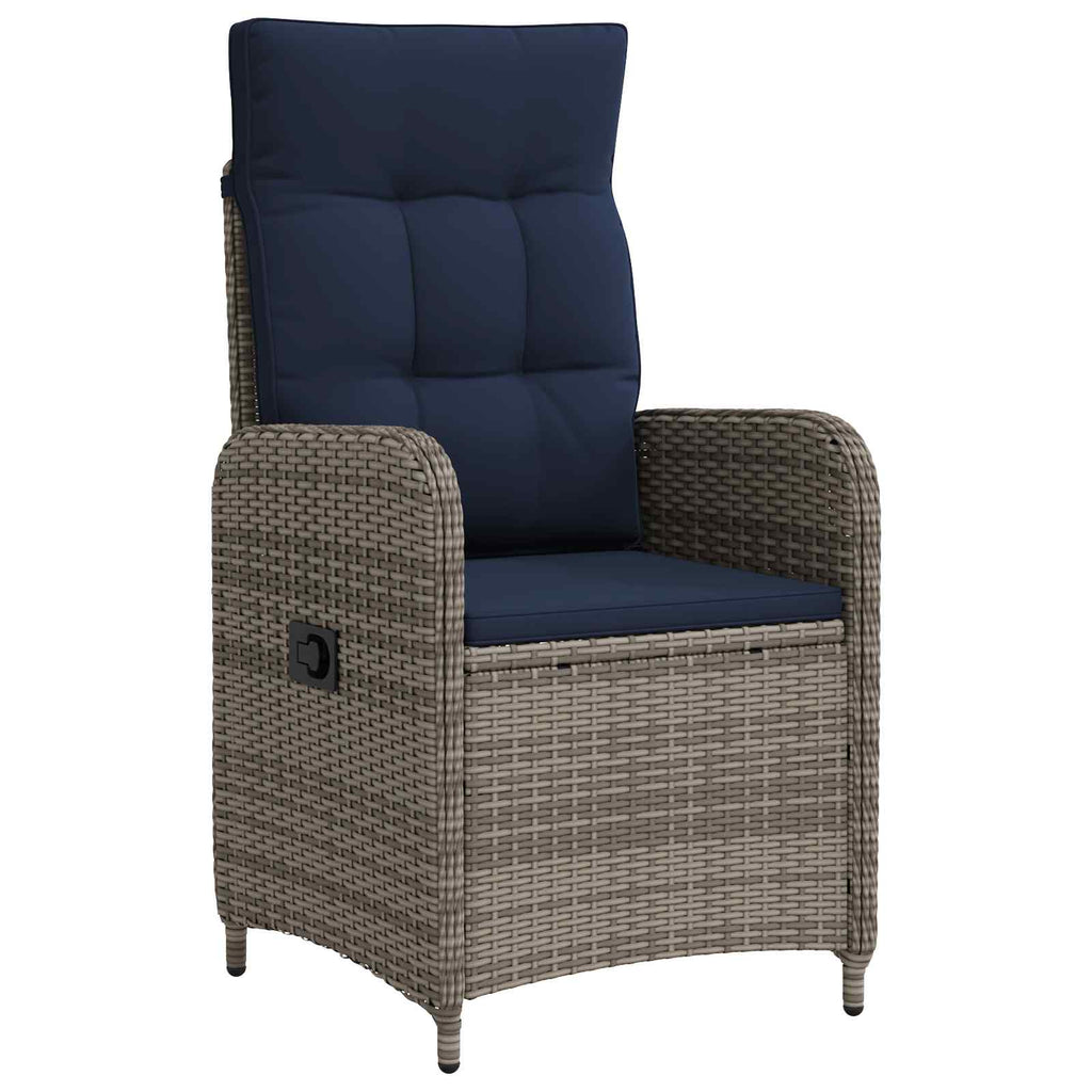 Verstellbarer Gartenstuhl Grau und Marineblau Poly-Rattan