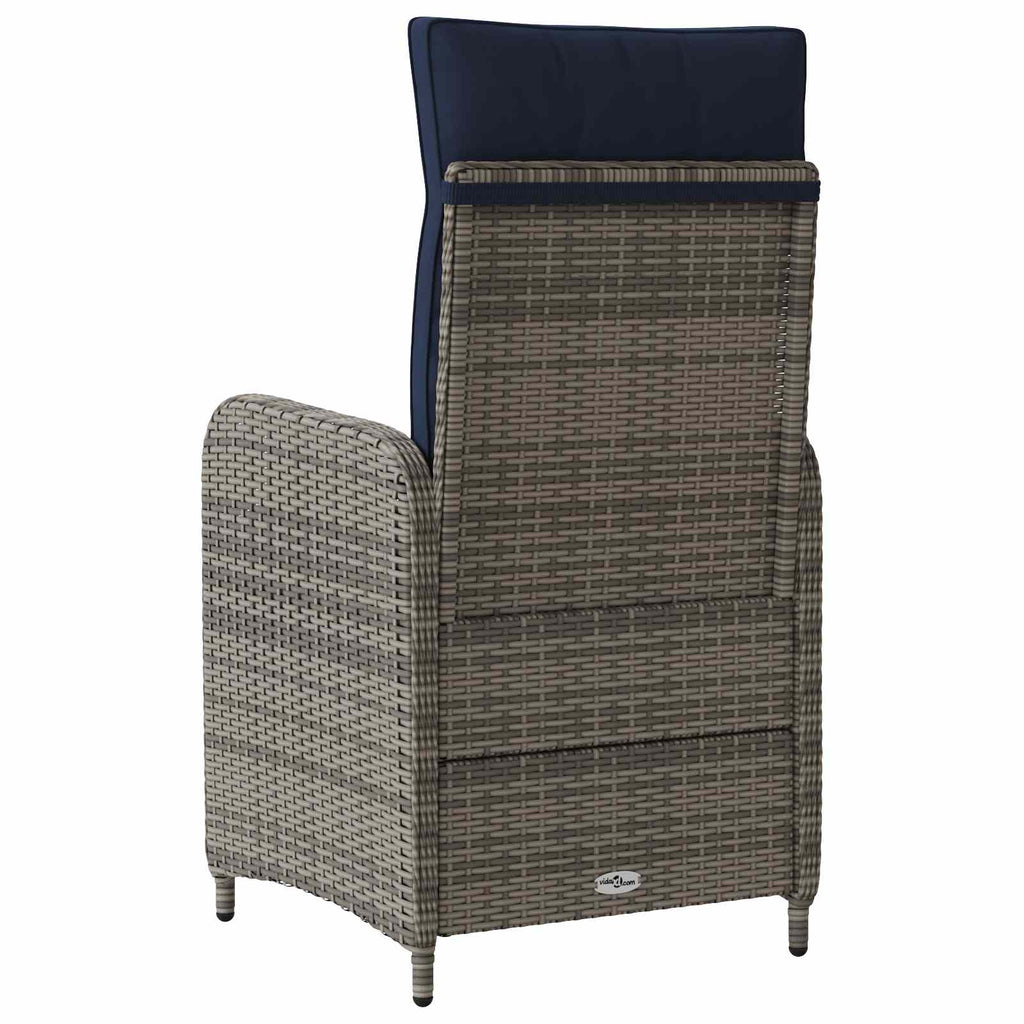 Verstellbarer Gartenstuhl Grau und Marineblau Poly-Rattan