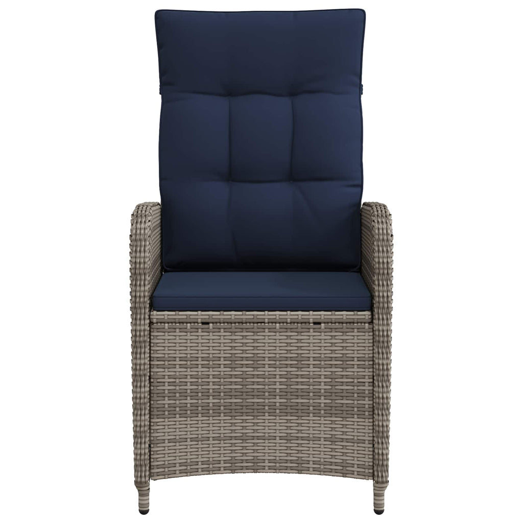 Verstellbarer Gartenstuhl Grau und Marineblau Poly-Rattan