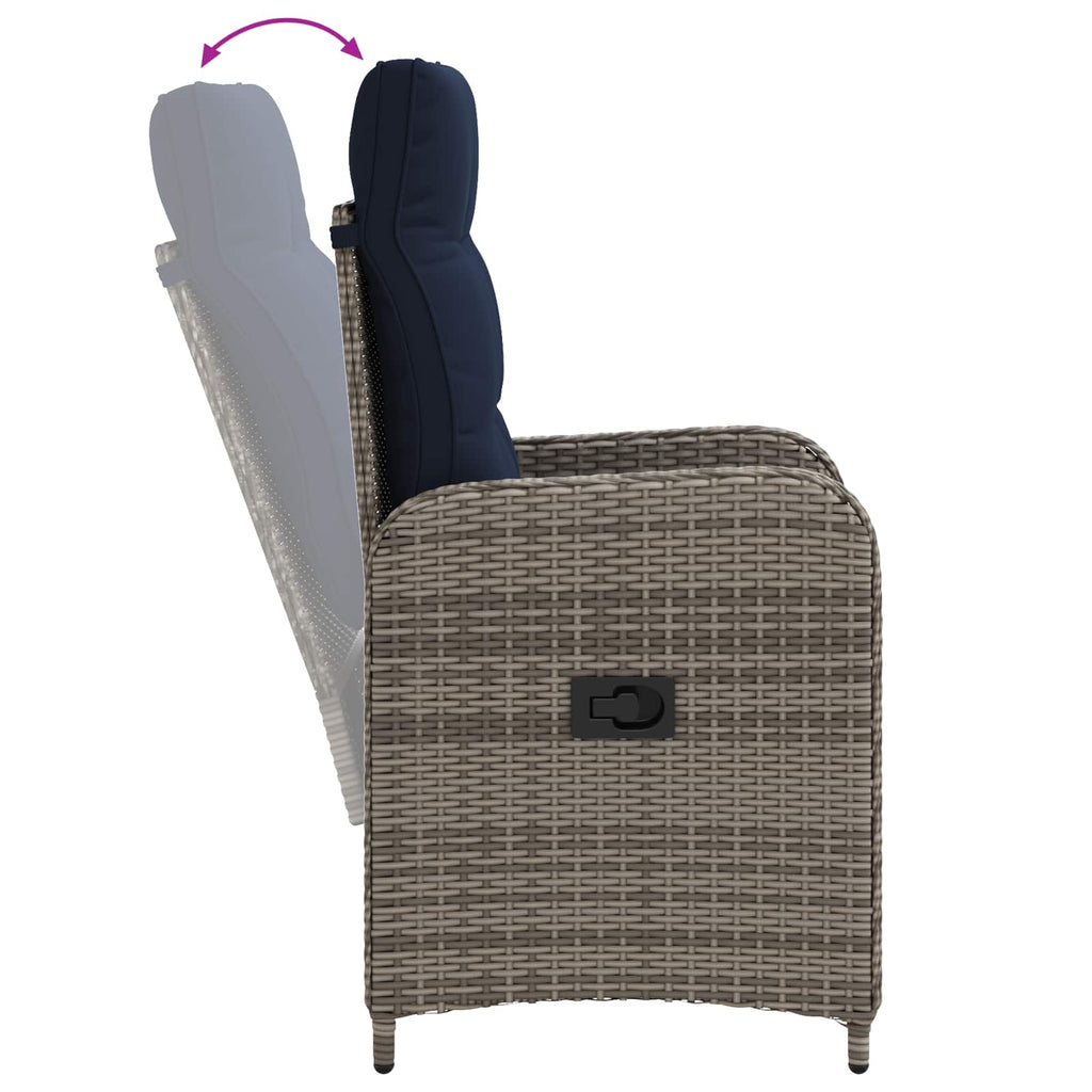 Verstellbarer Gartenstuhl Grau und Marineblau Poly-Rattan