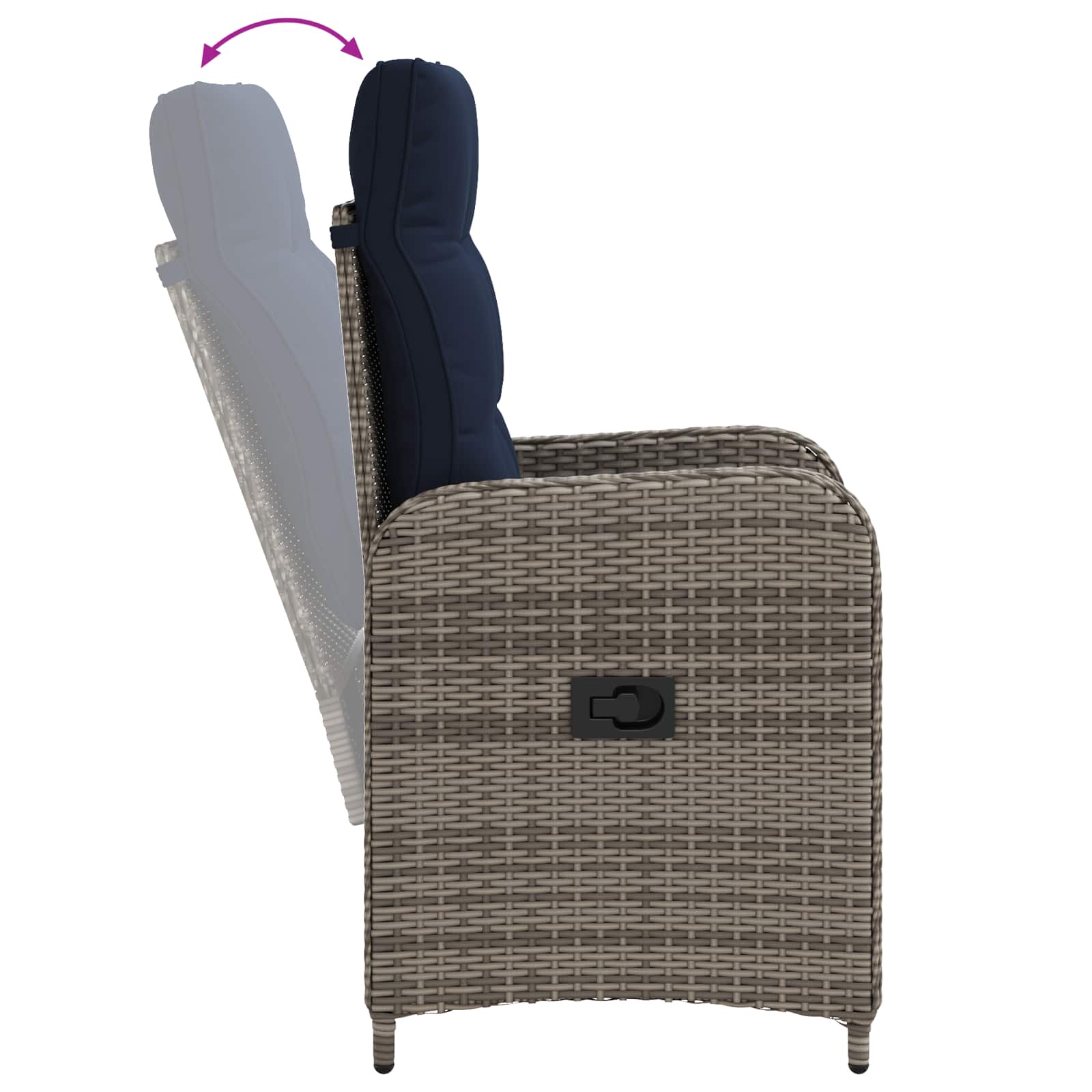 Verstellbarer Gartenstuhl Grau und Marineblau Poly-Rattan