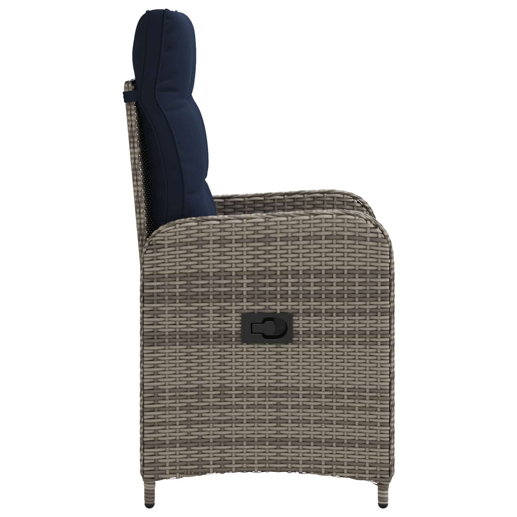 Verstellbarer Gartenstuhl Grau und Marineblau Poly-Rattan
